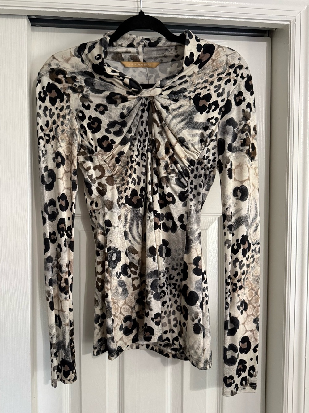 Gender Bias Leopard-Print Twist-Front Long Sleeve Top - Neutral